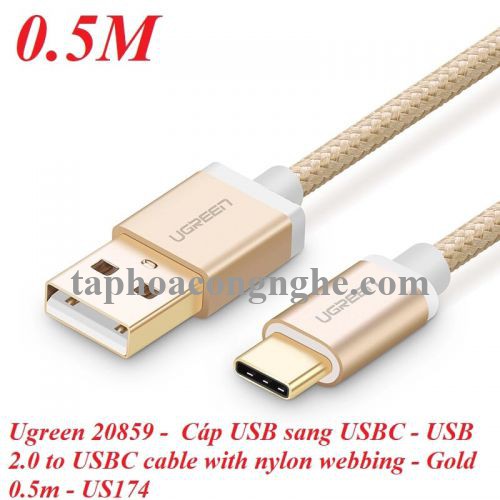 Ugreen 20859 0.5M màu Vàng Dây USB 2.0 sang Type-C đầu nhôm dây bọc vinyl US174 30020859